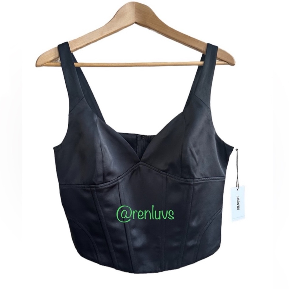 Jason Wu Satin Crop Corset Bustier Top Wide Straps Back Zip Black Size Large NWT